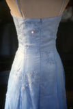 Vintage Gradient Blue Spaghetti Strap Beaded Tulle Long Prom Dress HZ1022