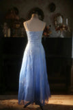 Vintage Gradient Blue Spaghetti Strap Beaded Tulle Long Prom Dress HZ1022
