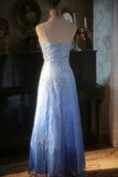 Vintage Gradient Blue Spaghetti Strap Beaded Tulle Long Prom Dress HZ1022