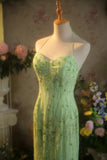 Fresh Green Chiffon Beaded Backless Mermaid Long Prom Dress HZ1022