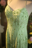 Fresh Green Chiffon Beaded Backless Mermaid Long Prom Dress HZ1022