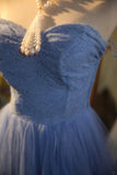 Elegant Blue Sweetheart Neckline Lace Patchwork A-line Floor-length Prom Dress HZ1022