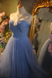 Elegant Blue Sweetheart Neckline Lace Patchwork A-line Floor-length Prom Dress HZ1022