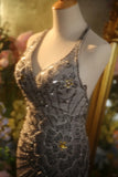 Elegant Gradient Gray Halter Neck Beaded Mermaid Prom Dress HZ1022