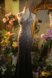 Elegant Gradient Gray Halter Neck Beaded Mermaid Prom Dress HZ1022