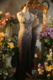Elegant Gradient Gray Halter Neck Beaded Mermaid Prom Dress HZ1022