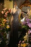 Elegant Gradient Gray Halter Neck Beaded Mermaid Prom Dress HZ1022