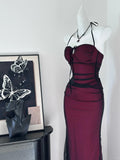 Sexy Burgundy Black Tulle Simple Mermaid Long Prom Dress HZ1022