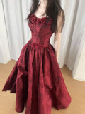 Beautiful Burgundy Tube Top Three-dimensional Rose Lace A-line Prom Dress HZ1022