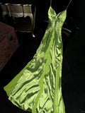Fresh Green Spaghetti Strap Satin Long Prom Dress HZ1022