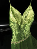 Fresh Green Spaghetti Strap Satin Long Prom Dress HZ1022
