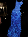 Stunning Sapphire Beaded Spaghetti Strap Mermaid Long Prom Dress HZ1022