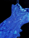 Stunning Sapphire Beaded Spaghetti Strap Mermaid Long Prom Dress HZ1022