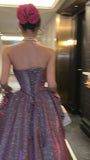 Charming Purple Sweetheart Neck Sleeveless Sparkling Train Prom Dress HZ1022