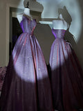 Charming Purple Sweetheart Neck Sleeveless Sparkling Train Prom Dress HZ1022