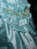 Elegant Mint Green Satin Beaded Strapless Long Prom Dress HZ1022