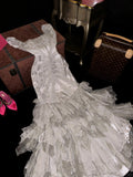 Elegant Grey Strap Mermaid Tulle Irregular Prom Dress HZ1022