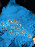 Vintage One Shoulder Chiffon Studded Beaded Stone Blue Long Prom Dress HZ1022