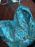 Vintage Blue Satin Beaded Halter Neck Long Prom Dress HZ1022