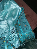 Vintage Blue Satin Beaded Halter Neck Long Prom Dress HZ1022