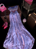 Charming Purple Sequin Spaghetti Strap Satin Long Prom Dress HZ1022