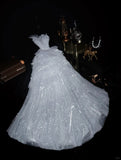 Sparkling Galaxy Silver Beaded Bow Tulle Princess Prom Dress HZ1022