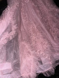 Cute Pink Spaghetti Strap Glitter Tulle Herringbone Puffy Prom Dress HZ1022