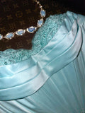 Elegant And Simple Sweetheart Neckline Blue Satin Chiffon A-line Prom Dress HZ1022