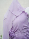 Flowing Chiffon Backless Purple Halter Neck Ruffled Long Prom Dress HZ1022