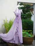 Flowing Chiffon Backless Purple Halter Neck Ruffled Long Prom Dress HZ1022