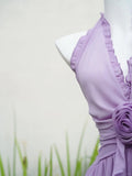 Flowing Chiffon Backless Purple Halter Neck Ruffled Long Prom Dress HZ1022