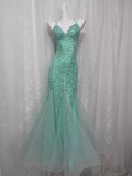 Sexy Sequined Strapless Mesh Mermaid Prom Dress HZ1022