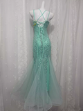 Sexy Sequined Strapless Mesh Mermaid Prom Dress HZ1022