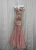 Sexy Sequined Strapless Mesh Mermaid Prom Dress HZ1022