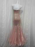 Sexy Sequined Strapless Mesh Mermaid Prom Dress HZ1022