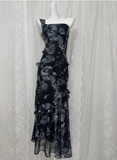 Soft Printed Lace One Shoulder Ruffle Slit Prom Dress HZ1022