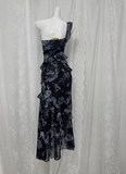 Soft Printed Lace One Shoulder Ruffle Slit Prom Dress HZ1022