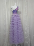 Elegant Purple One Shoulder Sequined Layered Tulle Long Prom Dress HZ1022