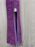 Charming Purple Sequined High Slit Long Prom Dress HZ1022