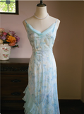 Fresh Blue Sling Neckline Suspender Chiffon Mermaid Prom Dress HZ1022