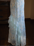 Fresh Blue Sling Neckline Suspender Chiffon Mermaid Prom Dress HZ1022