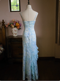 Fresh Blue Sling Neckline Suspender Chiffon Mermaid Prom Dress HZ1022