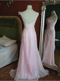 Vintage Pink Beaded Backless Lace Long Prom Dress HZ1022