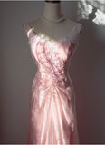 Vintage Pink Beaded Backless Lace Long Prom Dress HZ1022