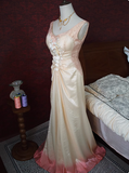 Vintage Beige Beaded Backless 3D Flower Gradient Long Prom Dress HZ1022
