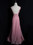 Retro Pink Beaded Backless 3D Flower Gradient Long Prom Dress HZ1022