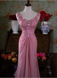 Retro Pink Beaded Backless 3D Flower Gradient Long Prom Dress HZ1022