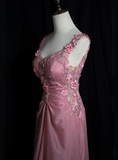 Retro Pink Beaded Backless 3D Flower Gradient Long Prom Dress HZ1022