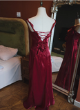 Elegant Sleeveless Burgundy 3D Flower Back Tie Mermaid Prom Dress HZ1022