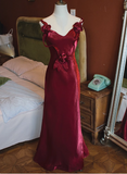 Elegant Sleeveless Burgundy 3D Flower Back Tie Mermaid Prom Dress HZ1022